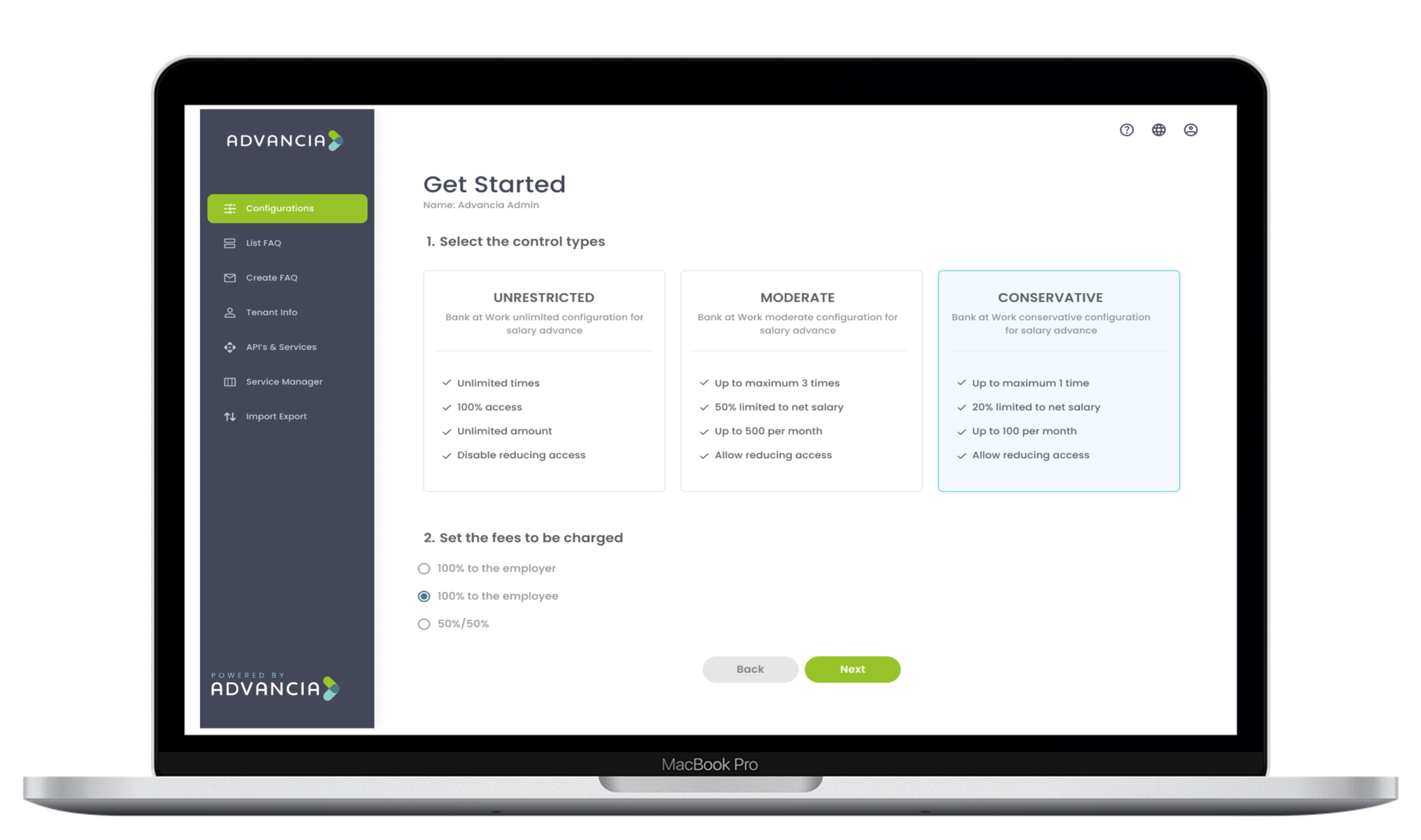 Advancia manager portal on laptop